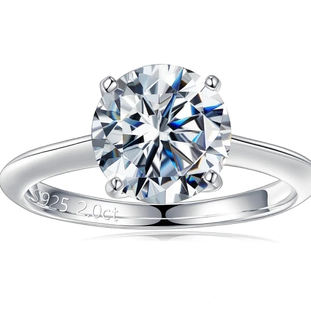 Moissanite Rings for‎ Women, 2CT VVS1 Clarity Rings 14K White Gold Vermeil…